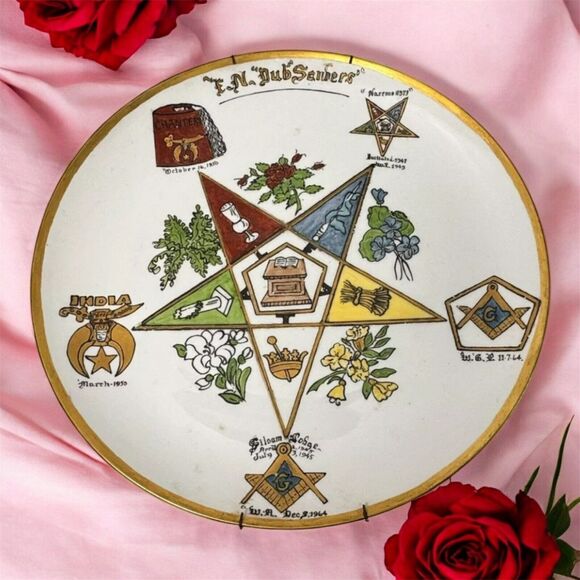 Sanders Mfg Co. "Order of the Eastern Star" plate, vintage bone china 13 inches - Picture 1 of 12